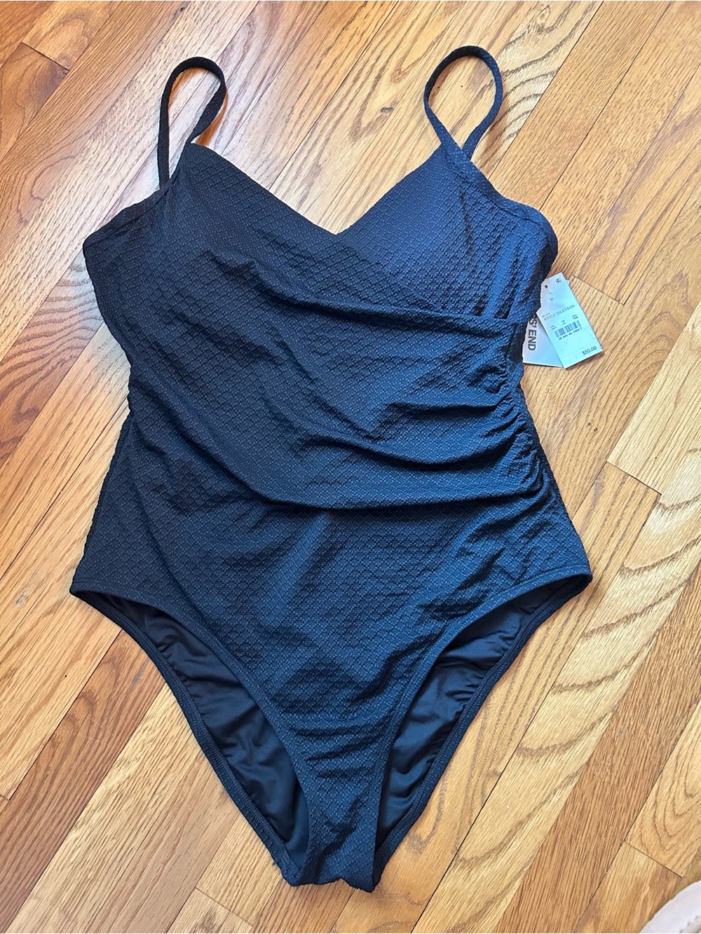 Lands' End Black Textured One-Piece Swimsuit XL